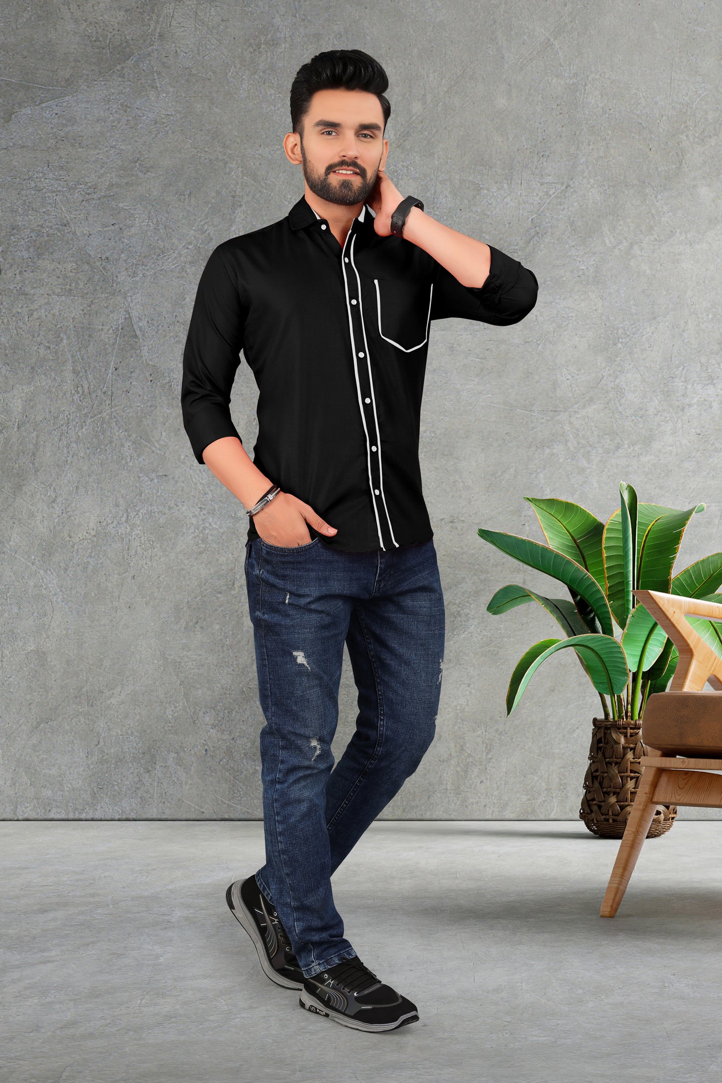 Men's Double pati cotton shirt