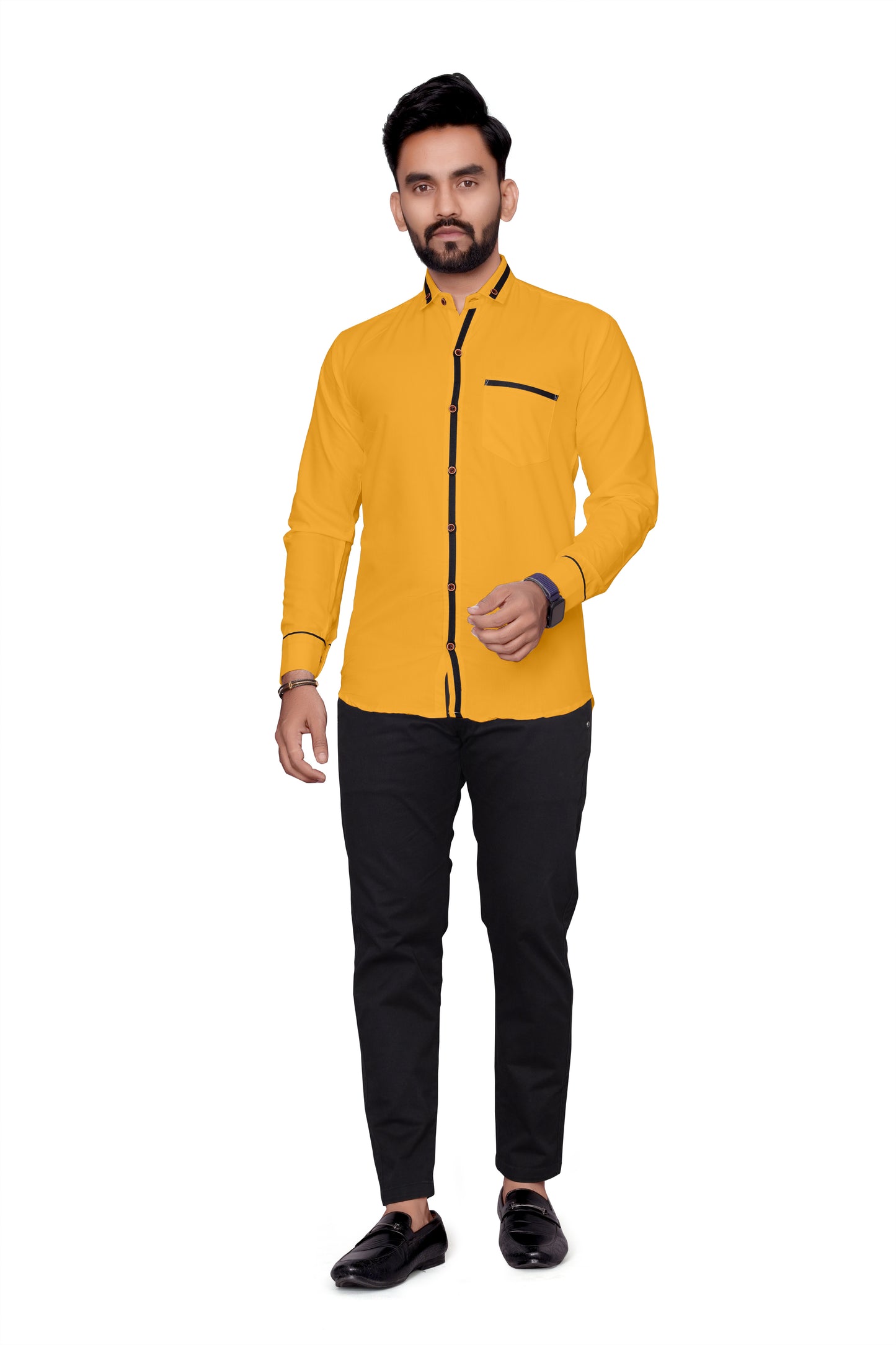 Men Regular Fit Self Design Lapel Collar Casual Shirt