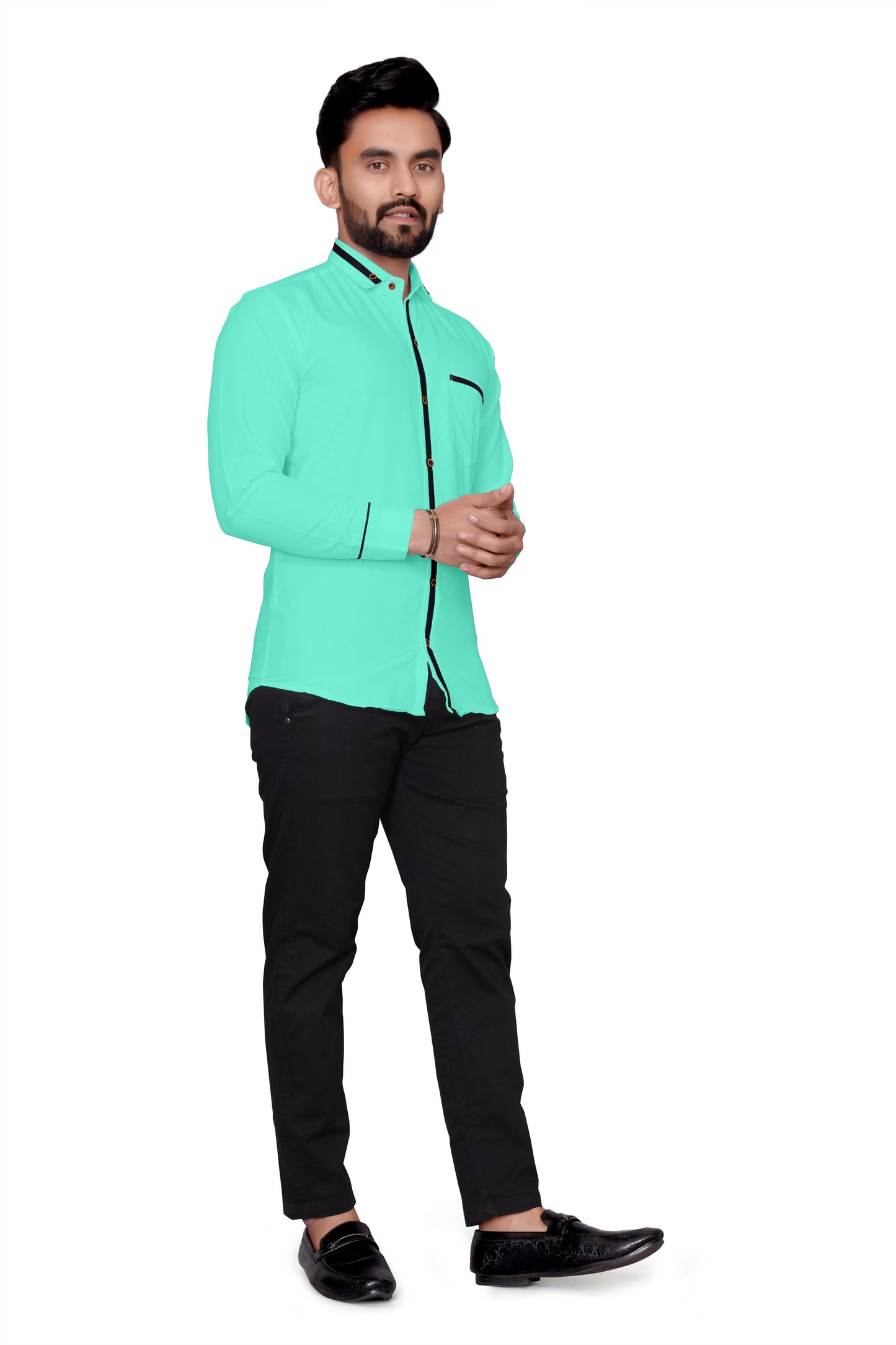 Men Regular Fit Self Design Lapel Collar Casual Shirt