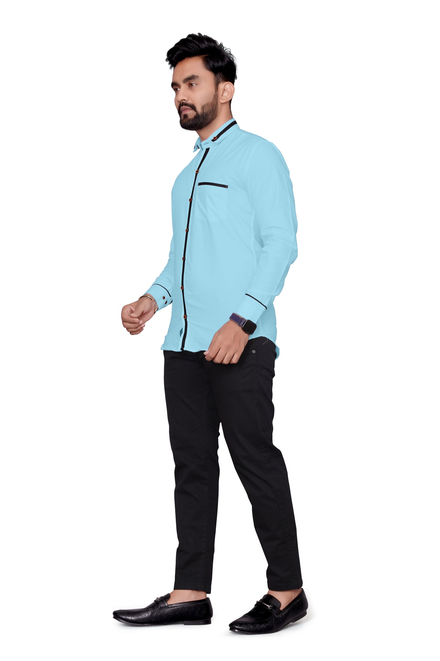 Men Regular Fit Self Design Lapel Collar Casual Shirt
