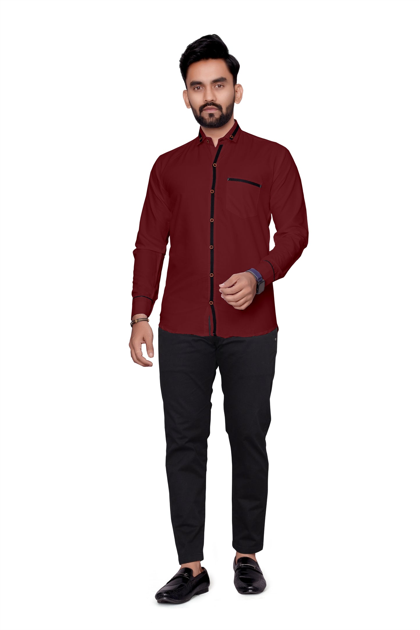 Men Regular Fit Self Design Lapel Collar Casual Shirt