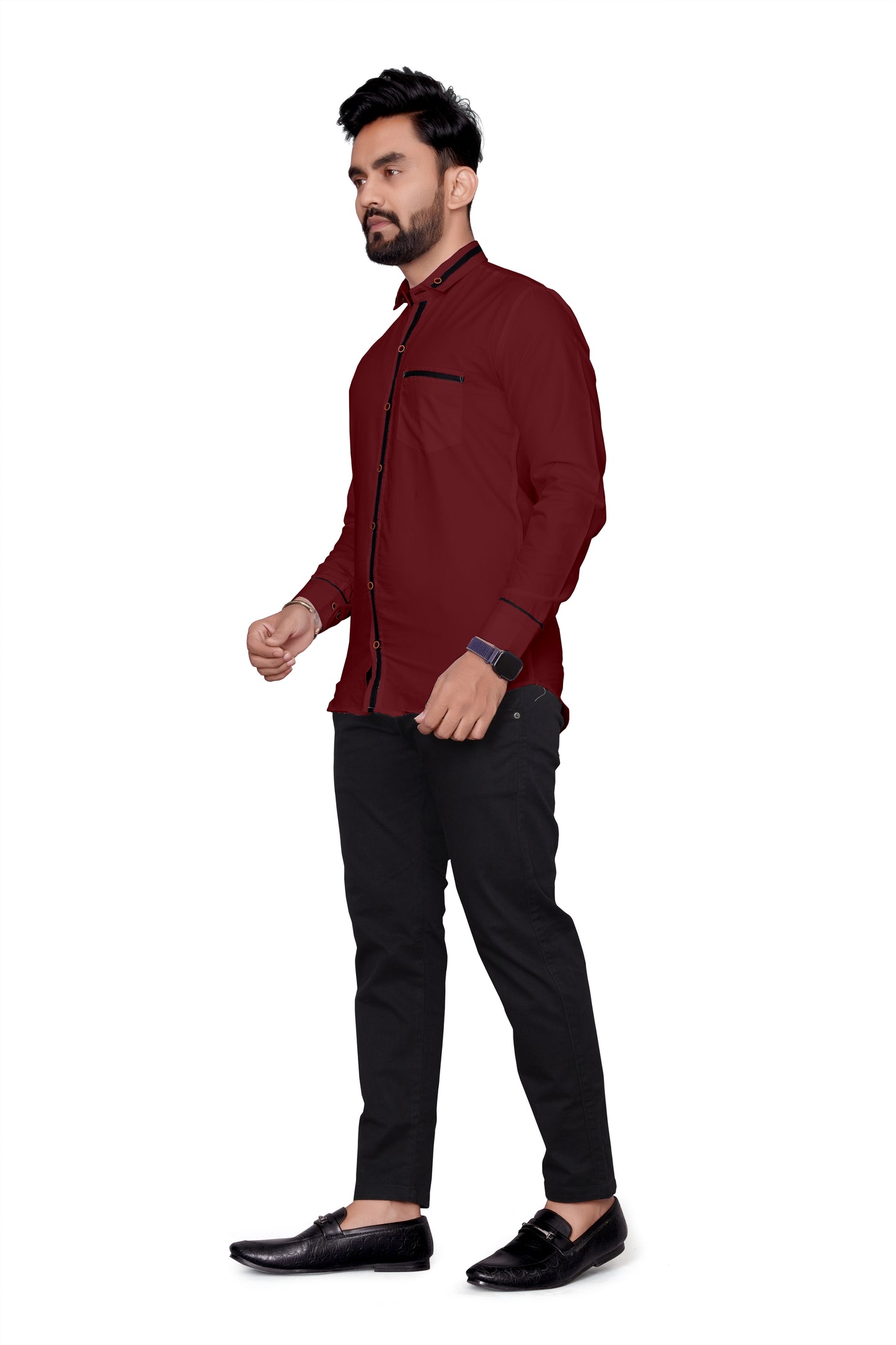 Men Regular Fit Self Design Lapel Collar Casual Shirt