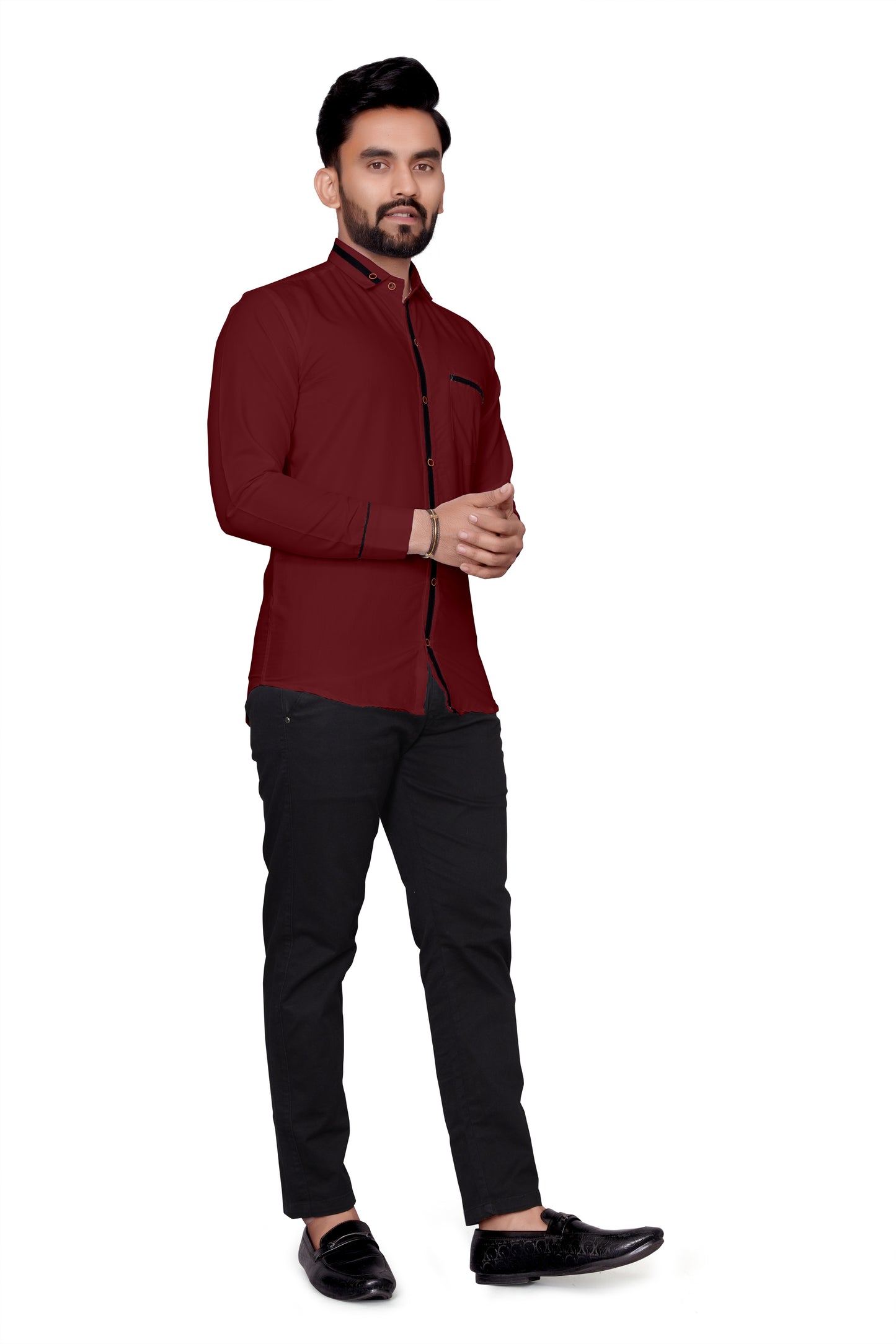 Men Regular Fit Self Design Lapel Collar Casual Shirt