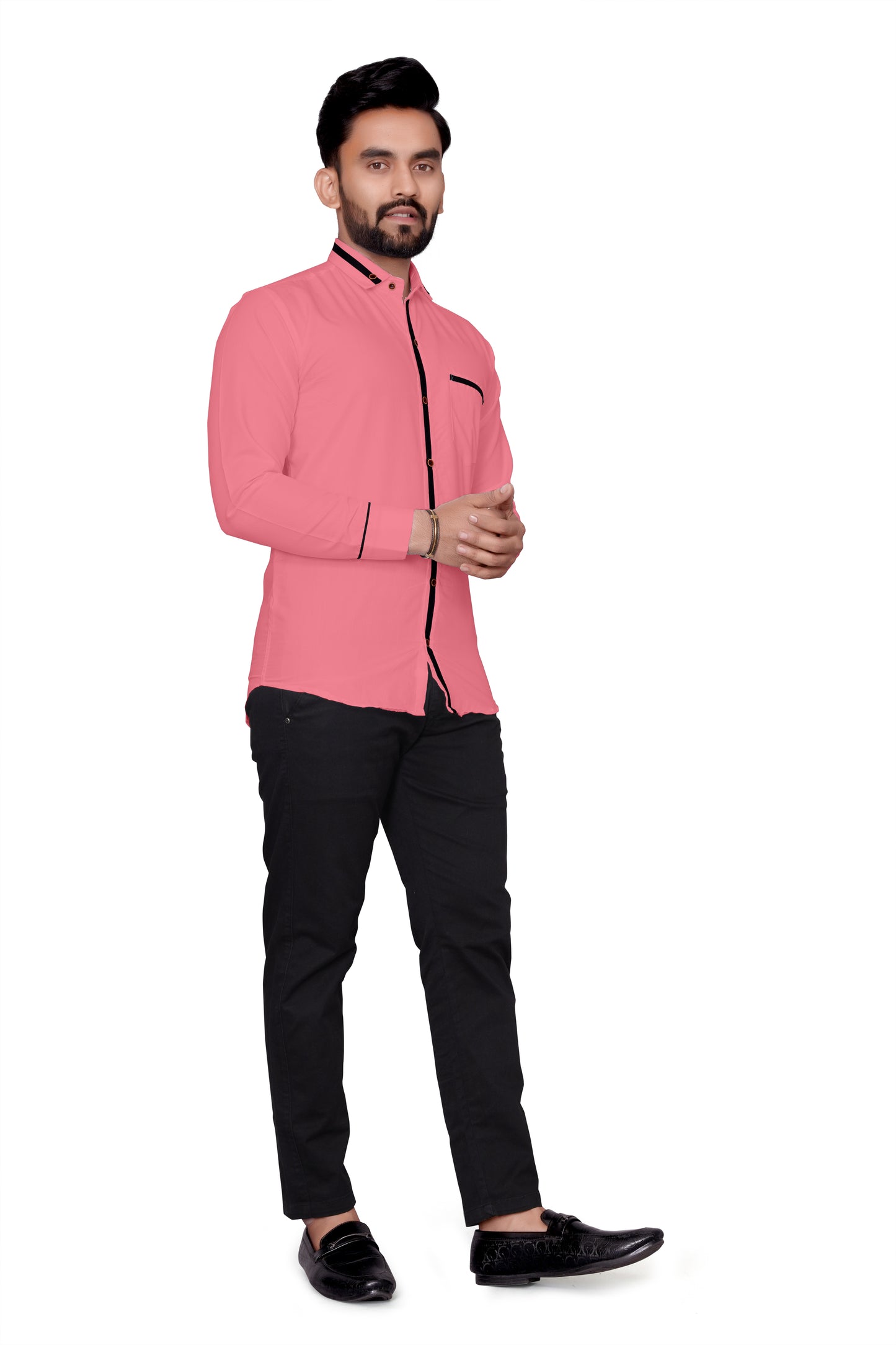 Men Regular Fit Self Design Lapel Collar Casual Shirt