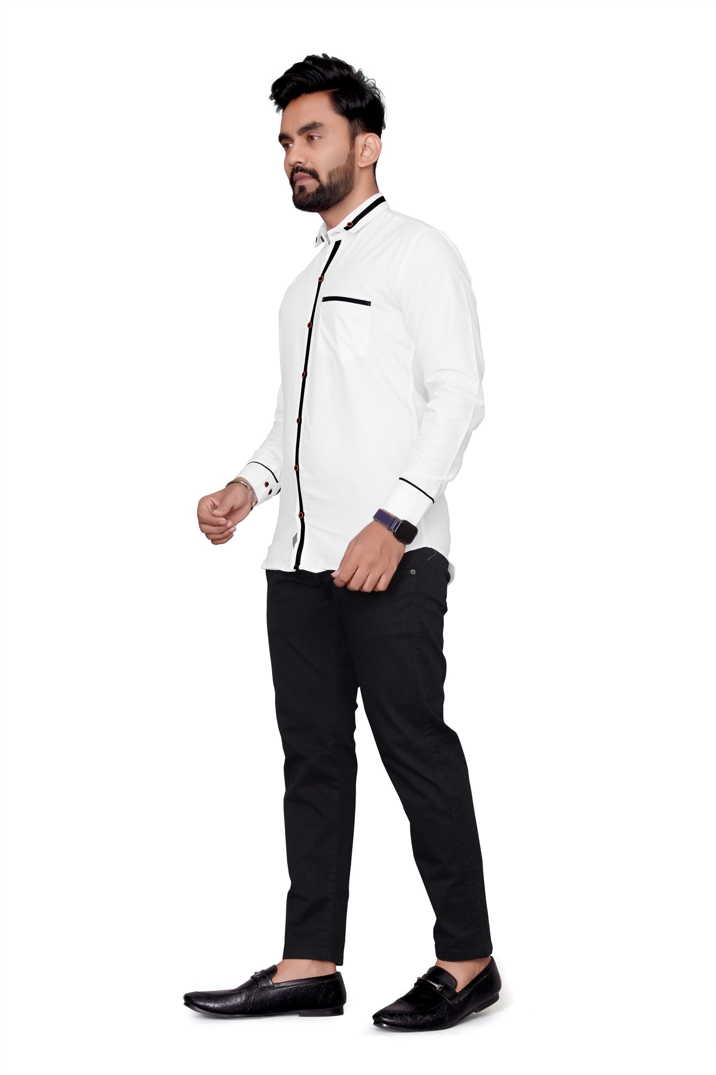 Men Regular Fit Self Design Lapel Collar Casual Shirt