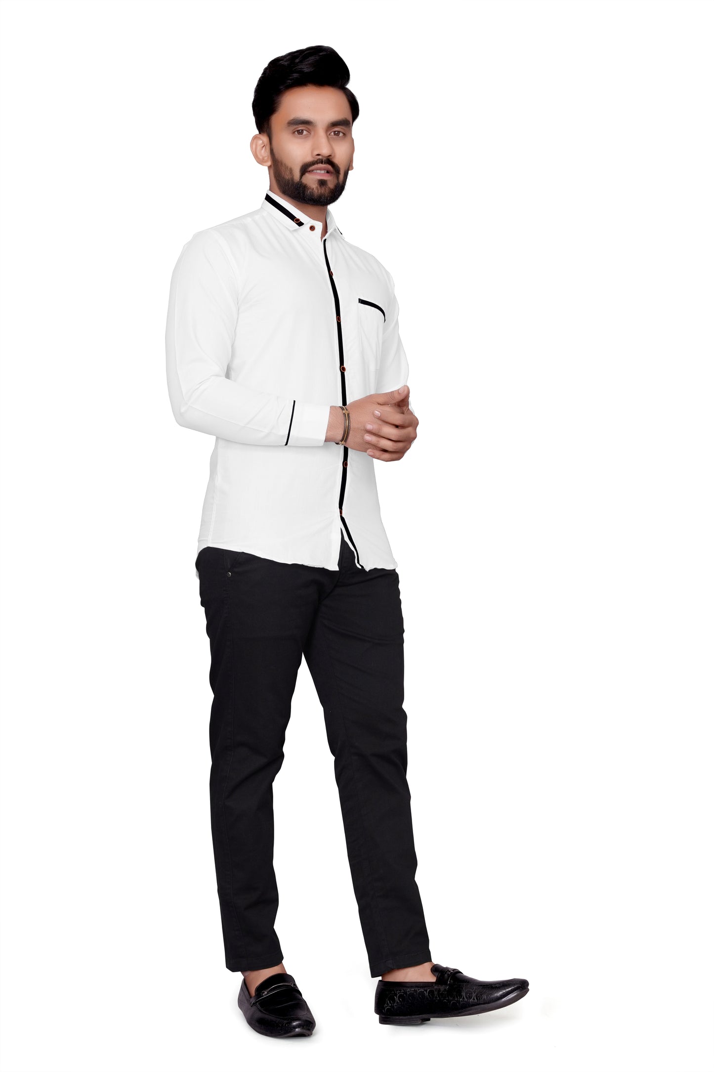 Men Regular Fit Self Design Lapel Collar Casual Shirt