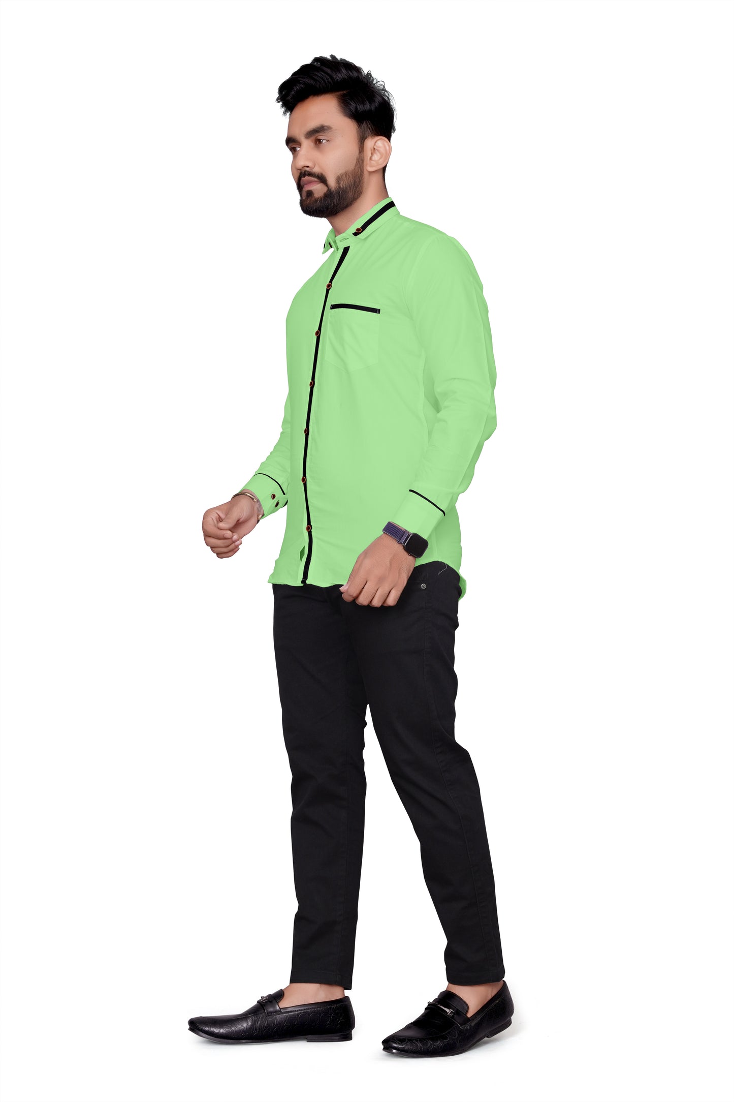 Men Regular Fit Self Design Lapel Collar Casual Shirt