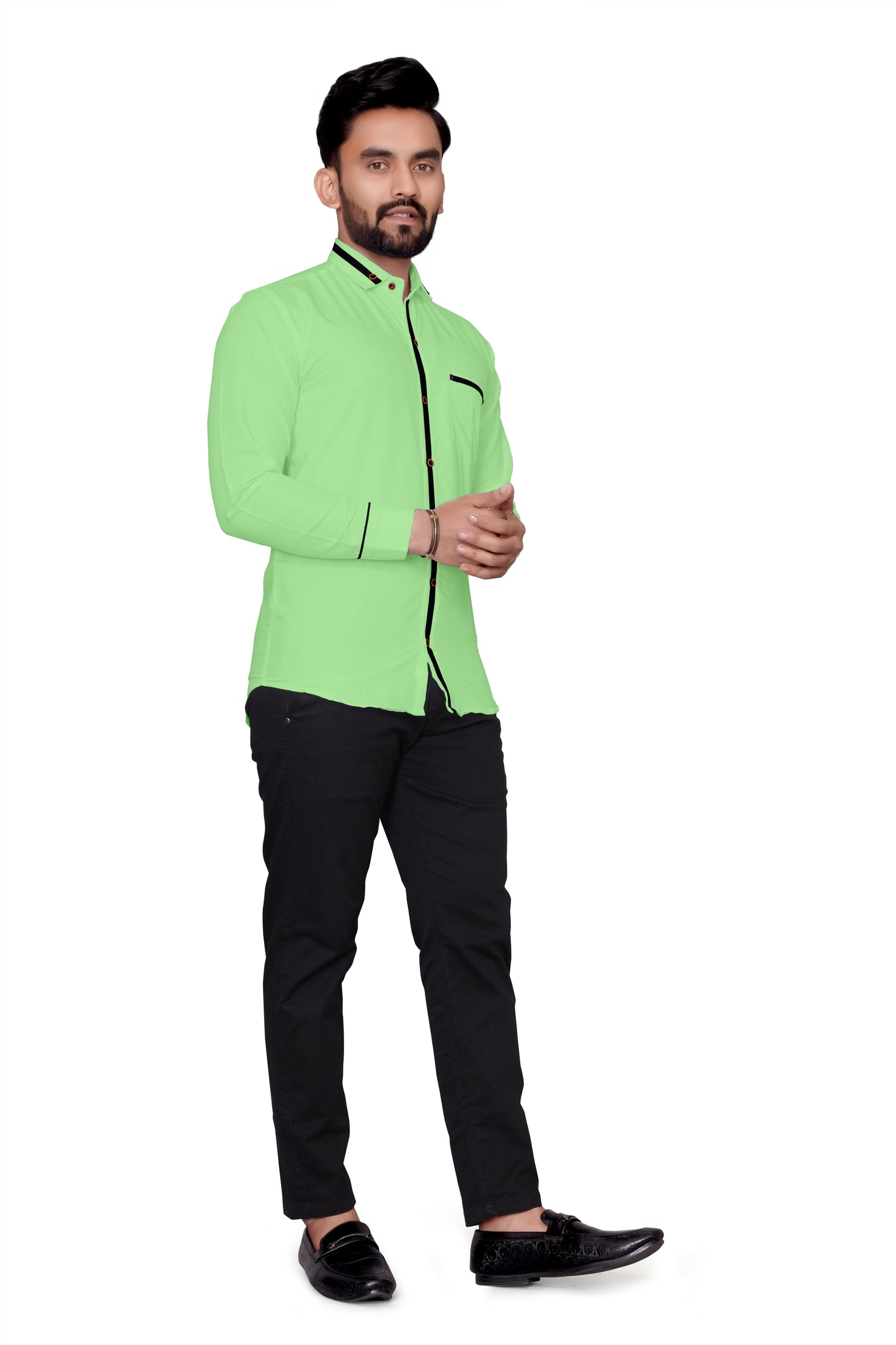 Men Regular Fit Self Design Lapel Collar Casual Shirt