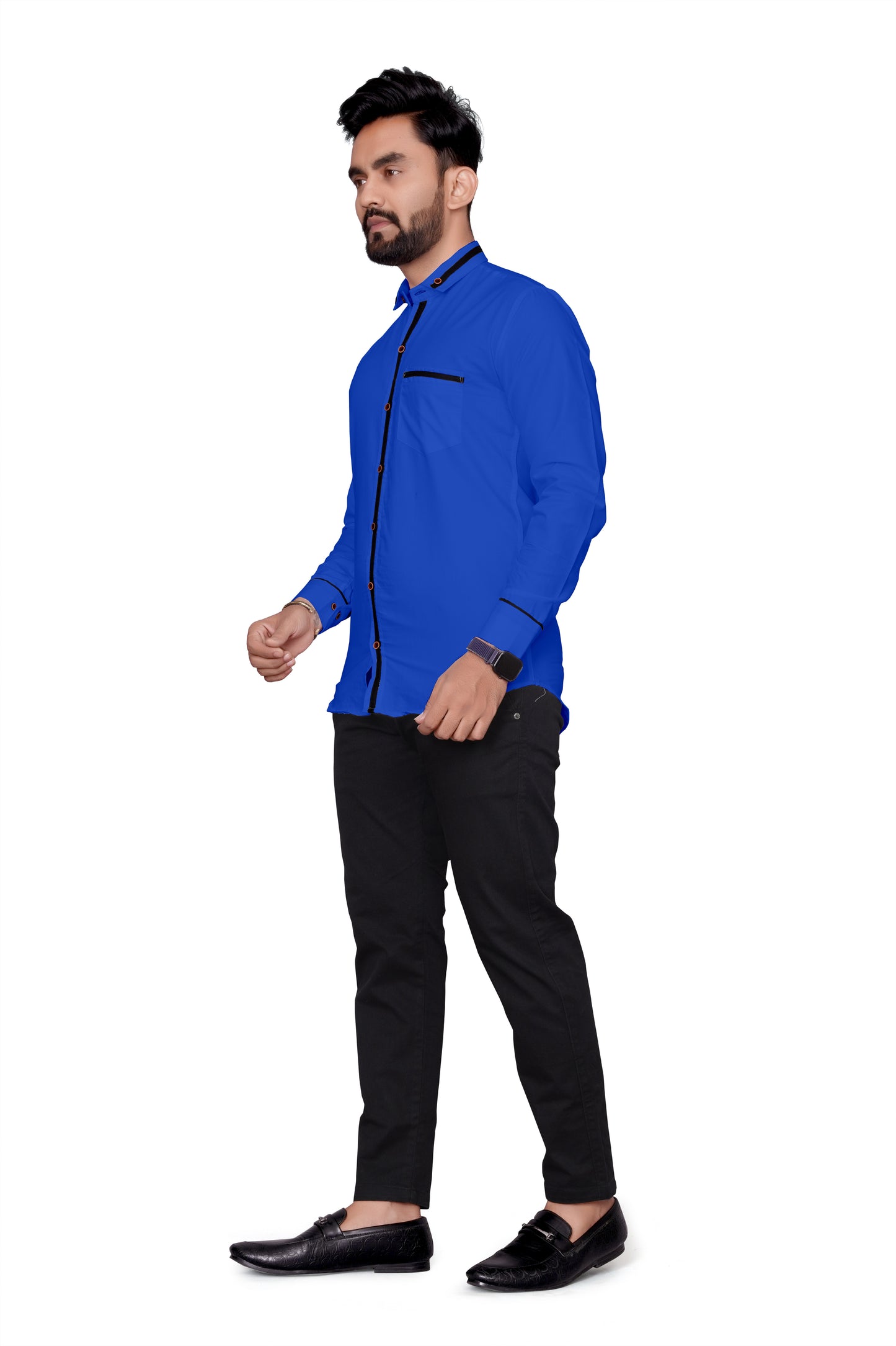 Men Regular Fit Self Design Lapel Collar Casual Shirt