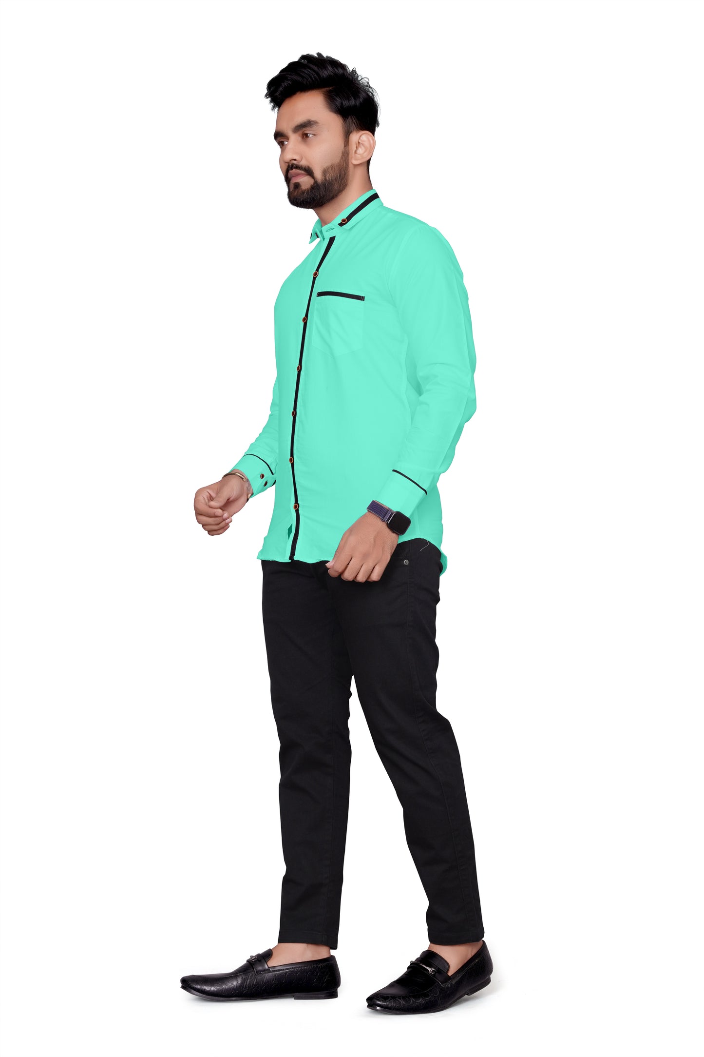 Men Regular Fit Self Design Lapel Collar Casual Shirt