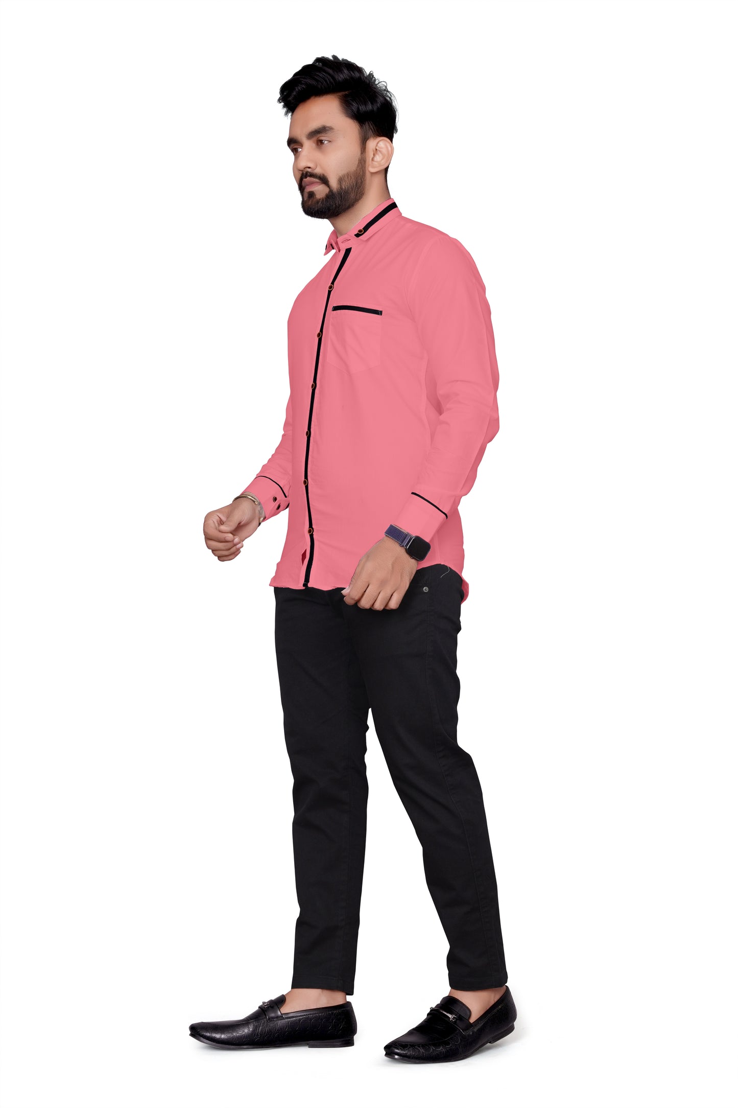 Men Regular Fit Self Design Lapel Collar Casual Shirt