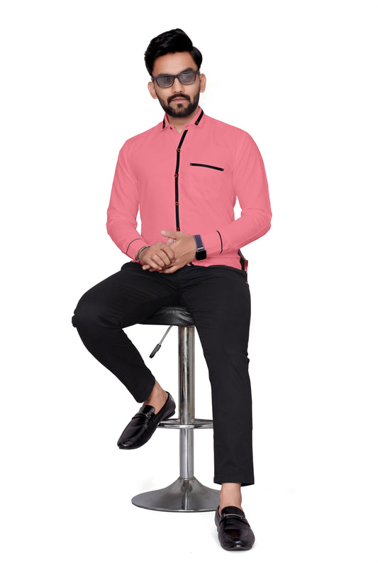 Men Regular Fit Self Design Lapel Collar Casual Shirt